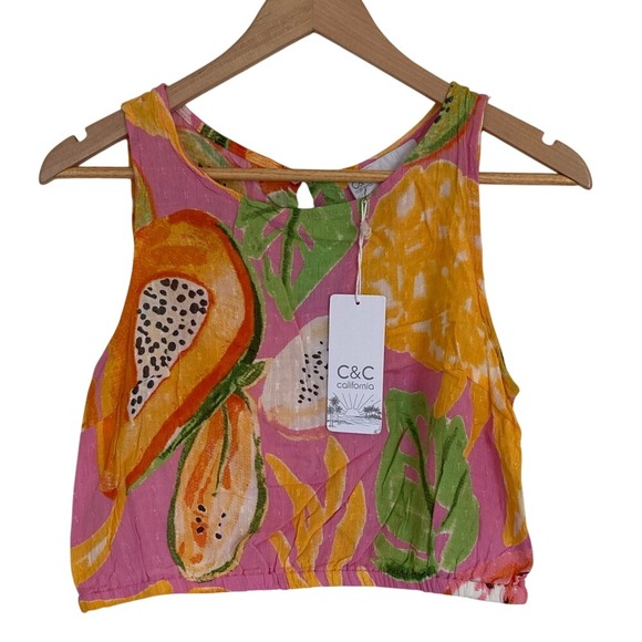 C&C California Tops - C&C California Pink Orange Mixed Fruit Cropped Tank  Size Small NWT Summer